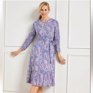 Talbots Purple Floral 3/4 Sleeve MIDI Shirt Dress Lined New Size 16 P231036324
